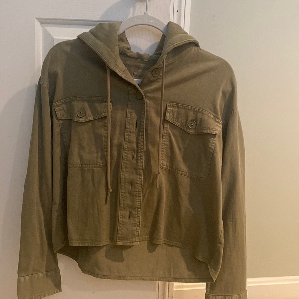 American Eagle Hooded Button Down. Olive Green. S… - image 1